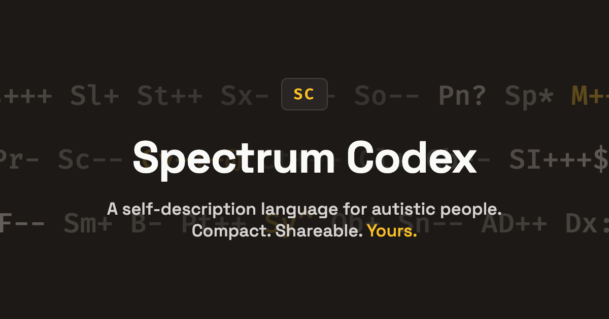 Spectrum Codex: describe your autistic profile in a single line, then share it as a link, QR, or sti logo